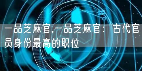 一品芝麻官,一品芝麻官：古代官员身份最高的职位