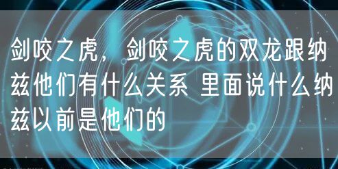 剑咬之虎，剑咬之虎的双龙跟纳兹他们有什么关系 里面说什么纳兹以前是他们的