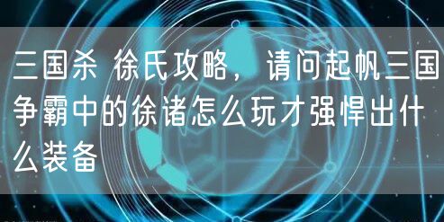 三国杀 徐氏攻略，请问起帆三国争霸中的徐诸怎么玩才强悍出什么装备