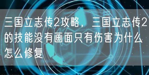 三国立志传2攻略，三国立志传2的技能没有画面只有伤害为什么怎么修复