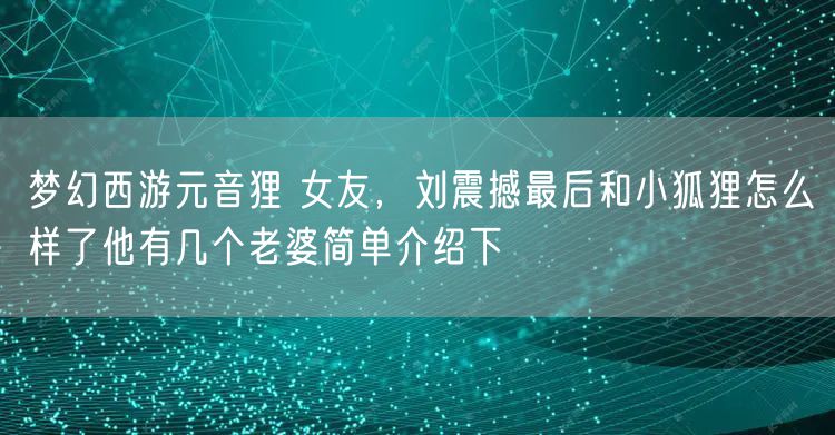 梦幻西游元音狸 女友，刘震撼最后和小狐狸怎么样了他有几个老婆简单介绍下