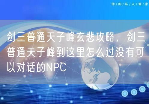 剑三普通天子峰玄悲攻略,剑三普通天子峰到这里怎么过没有可以对话的NPC