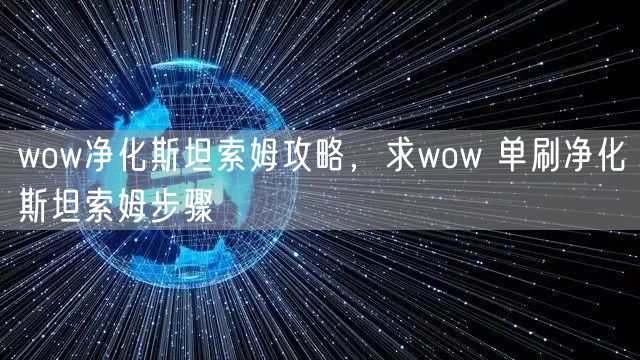 wow净化斯坦索姆攻略，求wow 单刷净化斯坦索姆步骤