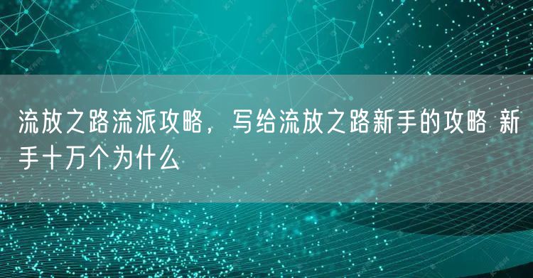 流放之路流派攻略，写给流放之路新手的攻略 新手十万个为什么
