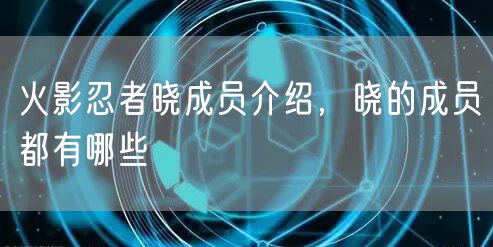 火影忍者晓成员介绍，晓的成员都有哪些