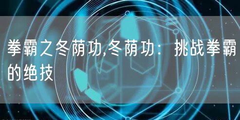 拳霸之冬荫功,冬荫功：挑战拳霸的绝技