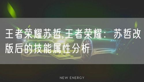 王者荣耀苏哲,王者荣耀：苏哲改版后的技能属性分析