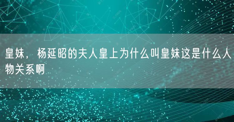 皇妹，杨延昭的夫人皇上为什么叫皇妹这是什么人物关系啊