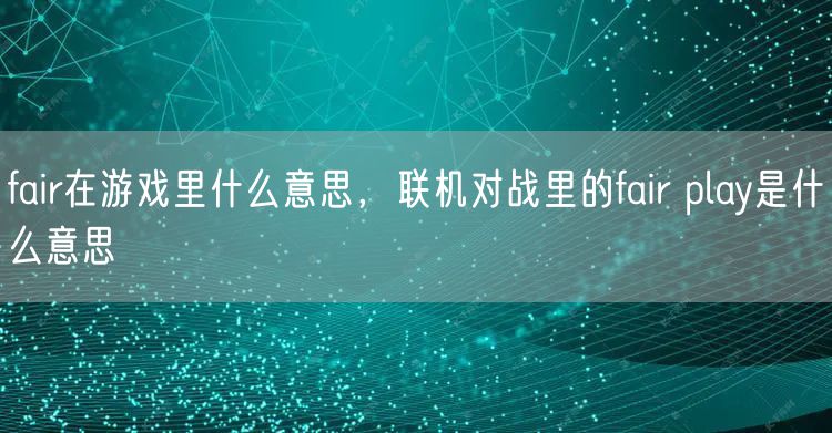 fair在游戏里什么意思，联机对战里的fair play是什么意思