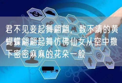 君不见妾起舞翩翩，数不清的黄蝴蝶翩翩起舞仿佛仙女从空中撒下密密麻麻的花朵一般