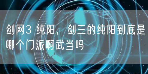 剑网3 纯阳，剑三的纯阳到底是哪个门派啊武当吗