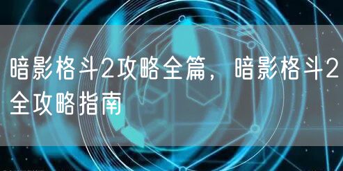 暗影格斗2攻略全篇,暗影格斗2全攻略指南