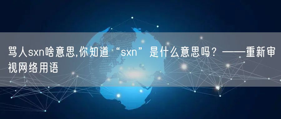 骂人sxn啥意思,你知道“sxn”是什么意思吗？——重新审视网络用语