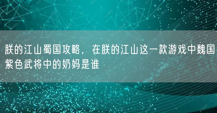 朕的江山蜀国攻略，在朕的江山这一款游戏中魏国紫色武将中的奶妈是谁
