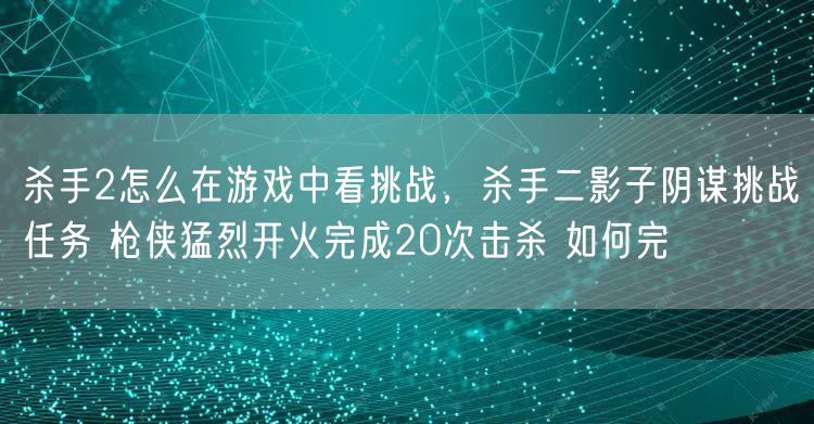 杀手2怎么在游戏中看挑战，杀手二影子阴谋挑战任务 枪侠猛烈开火完成20次击杀 如何完
