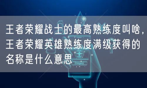 王者荣耀战士的最高熟练度叫啥,王者荣耀英雄熟练度满级获得的名称是什么意思