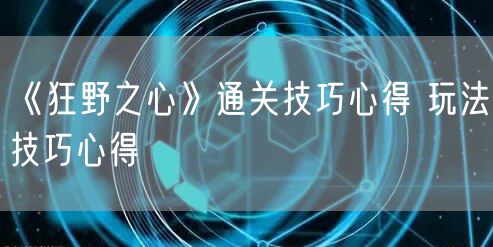 《狂野之心》通关技巧心得 玩法技巧心得