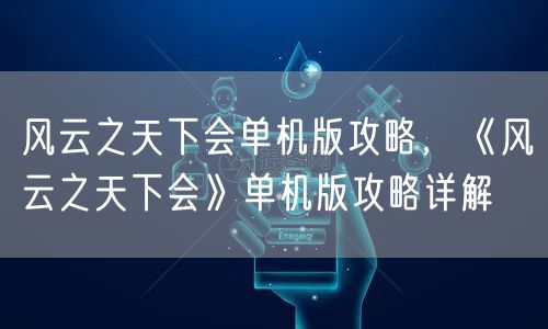 风云之天下会单机版攻略,《风云之天下会》单机版攻略详解