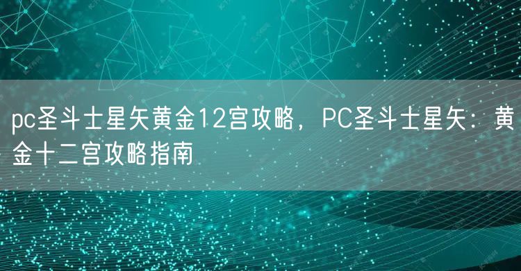 pc圣斗士星矢黄金12宫攻略，PC圣斗士星矢：黄金十二宫攻略指南