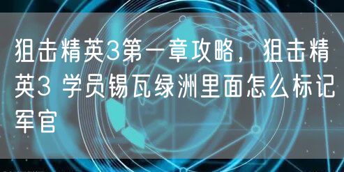 狙击精英3第一章攻略，狙击精英3 学员锡瓦绿洲里面怎么标记军官