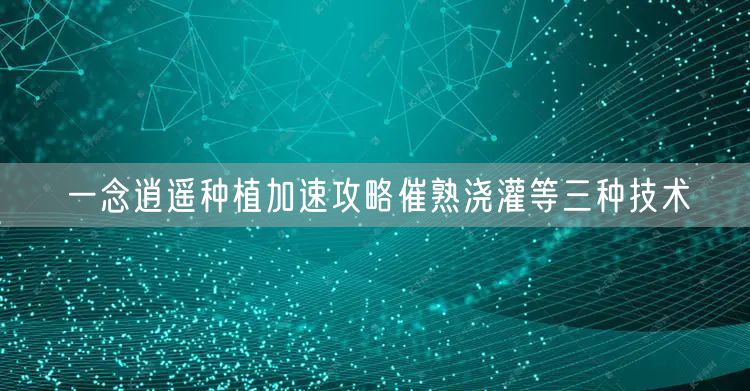一念逍遥种植加速攻略催熟浇灌等三种技术