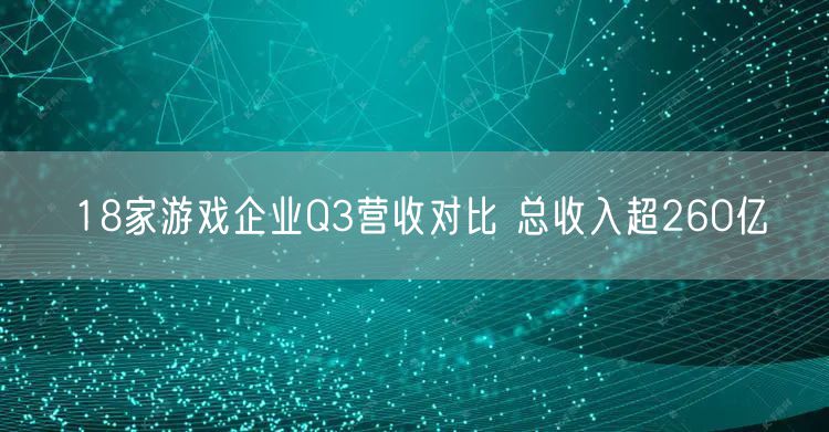 18家游戏企业Q3营收对比 总收入超260亿