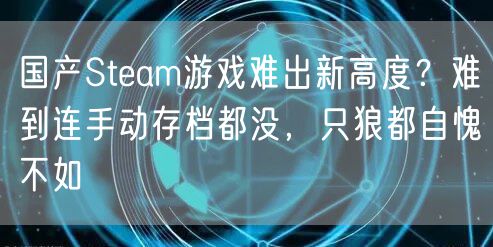 国产Steam游戏难出新高度？难到连手动存档都没，只狼都自愧不如