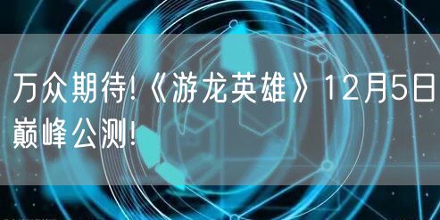 万众期待!《游龙英雄》12月5日巅峰公测!
